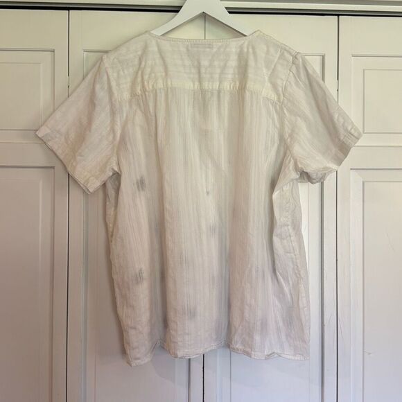Orvis white cotton pleated embroidered floral blouse XL - Picture 7 of 10